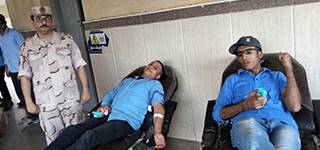 Military education students at Mansoura University donated 75 units of blood to Mansoura University Hospital